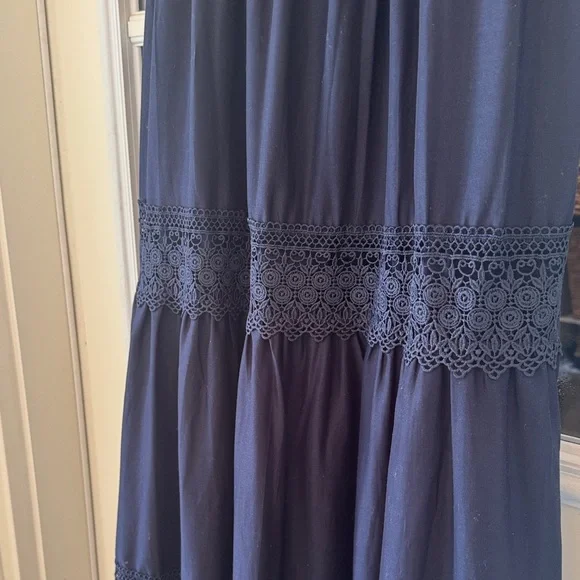 ANTONIO MELANI Mikaela Navy Lace Trim Maxi Dress - Picture 7 of 11